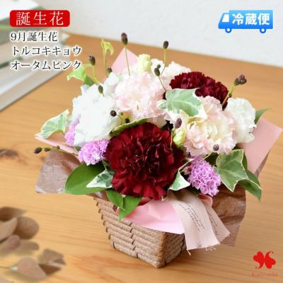 [冷蔵便]でお届け 誕生花を使ったアレンジメント 9月 トルコキキョウ 誕生月の生花アレンジ Sサイズ