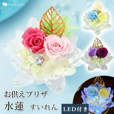 送料無料 お供え 仏花 プリザーブドフラワー ドーム 水蓮 すいれん 選べる3種類 LED ライト