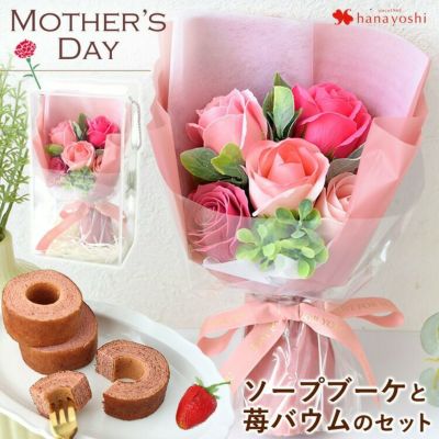 母の日 2025 ソープフラワー サンク・ローズ 5輪 & 苺バウム セット